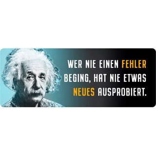 Schild Spruch "Nie Fehler beging, nie ausprobiert, Einstein" 27 x 10 cm Blechschild
