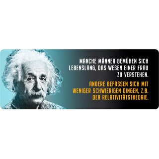 Schild Spruch "Männer bemühen sich lebenslang, Einstein" 27 x 10 cm Blechschild