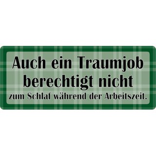 Schild Spruch "Traumjob berechtigt nicht zum Schlaf" 27 x 10 cm Blechschild