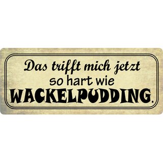 Schild Spruch "Trifft mich hart wie Wackelpudding" 27 x 10 cm Blechschild