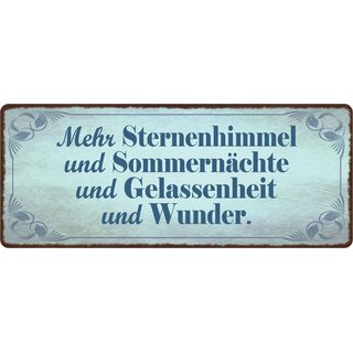 Schild Spruch "Mehr Sternenhimmel und Sommernächte" 27 x 10 cm Blechschild