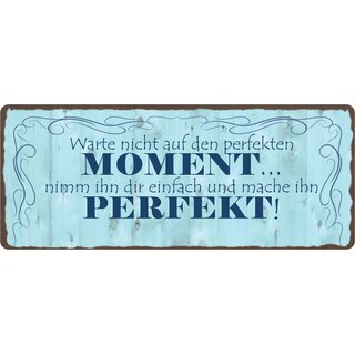 Schild Spruch "Warte nicht auf den perfekten Moment" 27 x 10 cm Blechschild