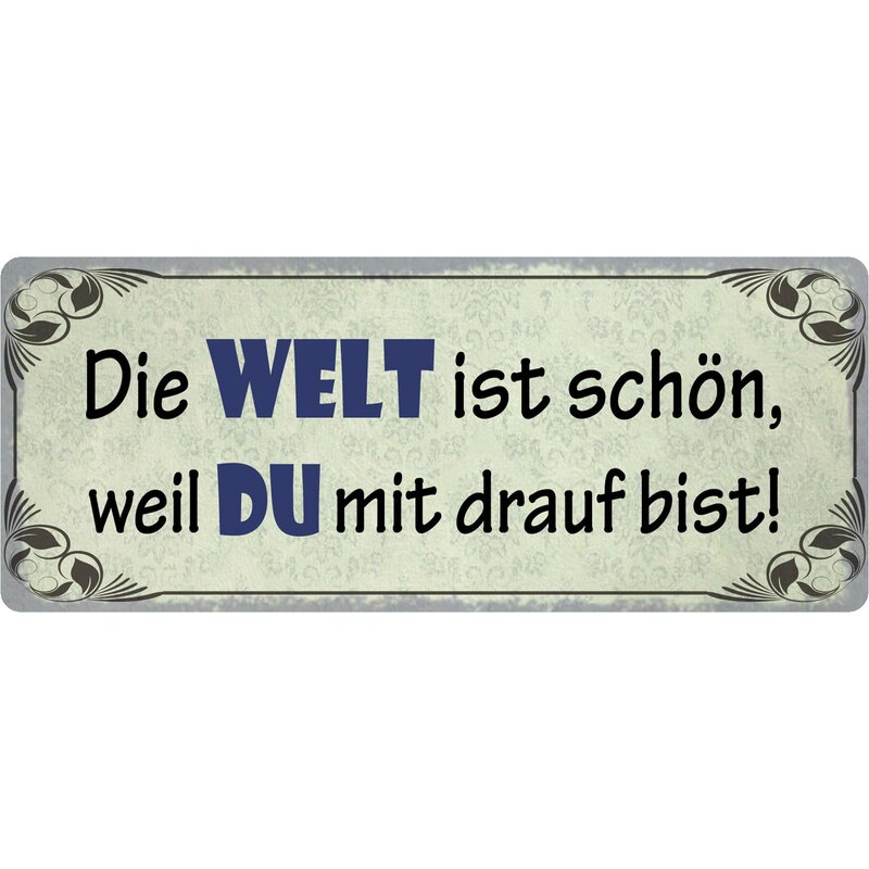 Schild Spruch "Die Welt ist schön" 27 x 10 cm Blechschild, 9,49