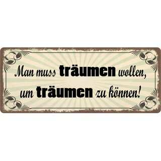 Schild Spruch "Man muss träumen wollen" 27 x 10 cm Blechschild