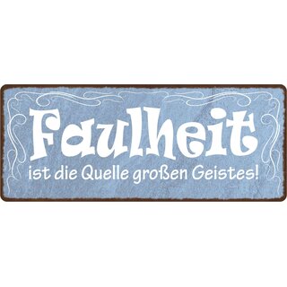 Schild Spruch "Faulheit ist die Quelle großen Geistes!" 27 x 10 cm Blechschild