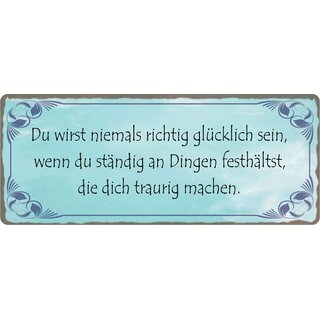 Schild Spruch "Du wirst niemals richtig glücklich sein" 27 x 10 cm Blechschild