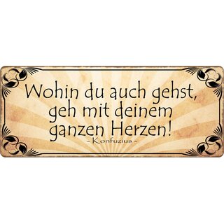 Schild Spruch "Wohin du gehst mit ganzen Herzen" 27 x 10 cm Blechschild