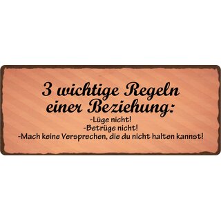 Schild Spruch "Wichtige Regeln einer Beziehung" 27 x 10 cm Blechschild