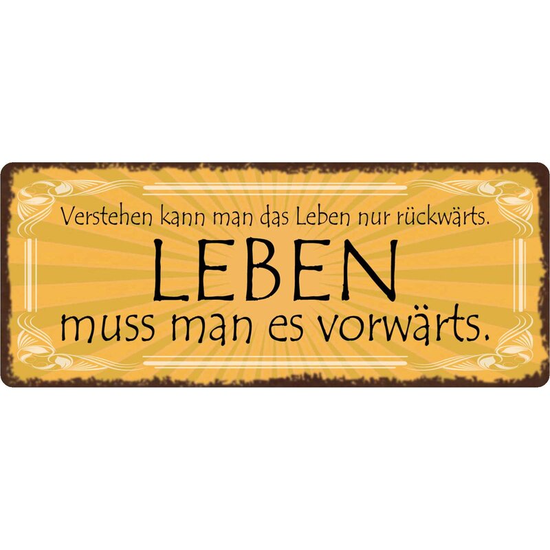 Schild Spruch "Verstehen kann man das Leben nur rückwärts" 27 x 10 cm