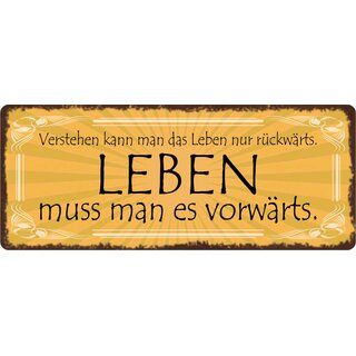 Schild Spruch "Verstehen kann man das Leben nur rückwärts" 27 x 10 cm Blechschild