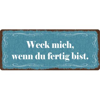 Schild Spruch "Weck mich wenn du fertig bist" 27 x 10 cm Blechschild