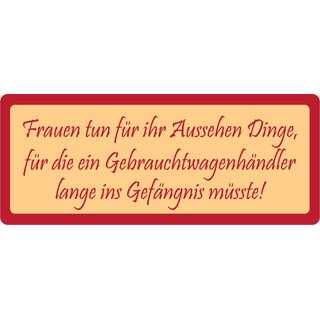 Schild Spruch "Frauen tun für ihr Aussehen Dinge" 27 x 10 cm Blechschild