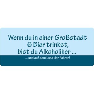 Schild Spruch "Wenn du in einer Großstadt 6 Bier trinkst" 27 x 10 cm Blechschild