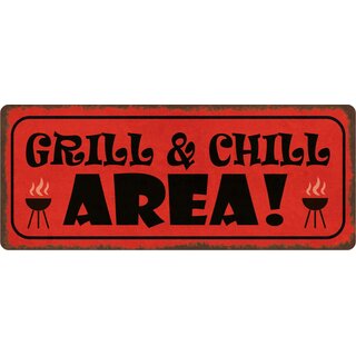 Schild Spruch "Grill und Chill Area" 27 x 10 cm Blechschild