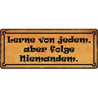 Schild Spruch "Lerne von jedem, aber folge niemandem." 27 x 10 cm Blechschild