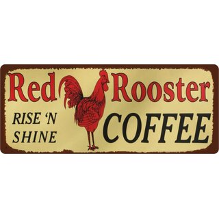 Schild Spruch Red Rooster Coffee 27 x 10 cm Blechschild