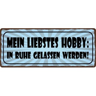 Schild Spruch "Liebstes Hobby, in Ruhe gelassen werden" 27 x 10 cm Blechschild