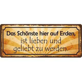 Schild Spruch "Das Schönste hier auf Erden, lieben" 27 x 10 cm Blechschild