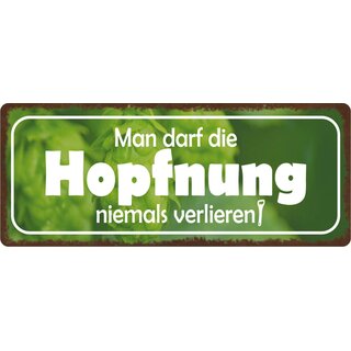 Schild Spruch "Man darf die Hopfnung niemals verlieren" 27 x 10 cm Blechschild