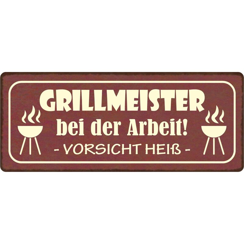 Schild Spruch "Grillmeister bei der Arbeit" 27 x 10 cm Blechschild, 9