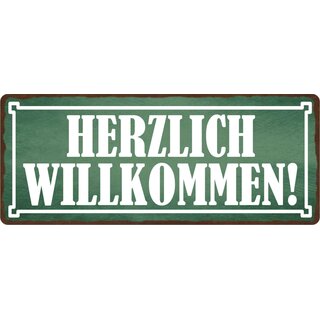 Schild Spruch "Herzlich Willkommen" 27 x 10 cm Blechschild