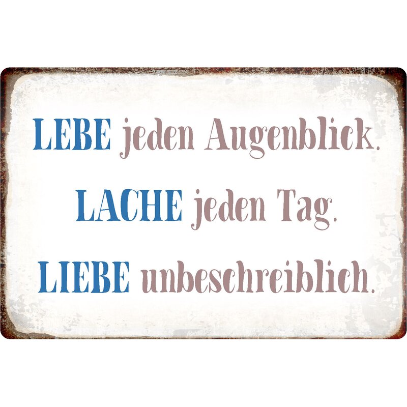 Schild Spruch "Liebe jeden Augenblick. Lache jeden Tag." 30 x 20 cm B