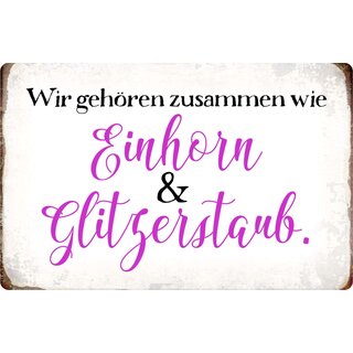 Schild Spruch "Zusammen wie Einhorn und Glitzerstaub" 30 x 20 cm Blechschild