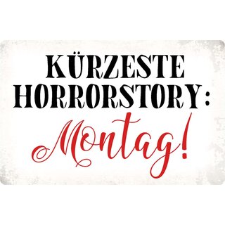 Schild Spruch "Kürzeste Horrorstory: Montag" 30 x 20 cm Blechschild