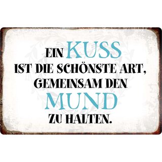 Schild Spruch "Ein Kuss ist die schönste Art" 30 x 20 cm Blechschild