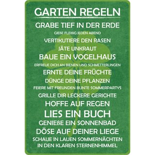 Schild Spruch "Garten Regeln" 20 x 30 cm Blechschild