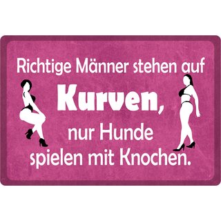 Schild Spruch "Richtige Männer stehen auf Kurven" 30 x 20 cm Blechschild