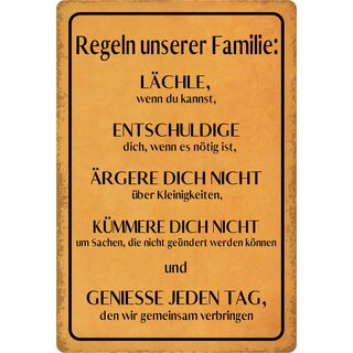 Schild Spruch "Regeln unserer Familie" 20 x 30 cm Blechschild