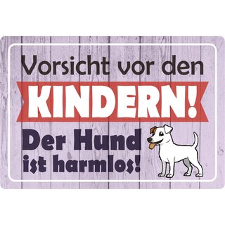 Schild Spruch "Vorsicht vor den Kindern, Hund ist harmlos" 30 x 20 cm Blechschild