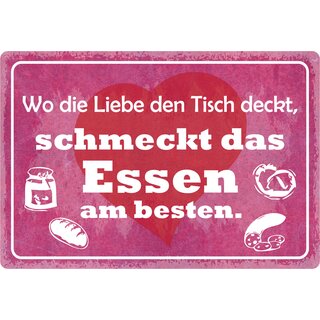 Schild Spruch "Wo die Liebe den Tisch deckt" 30 x 20 cm Blechschild