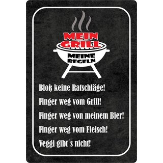 Schild Spruch "Mein Grill Meine Regeln" 20 x 30 cm Blechschild