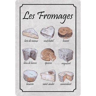 Schild Motiv "Les Fromages, Käsesorten" 20 x 30 cm Blechschild
