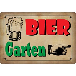Schild Spruch "Bier Garten, rechts" 30 x 20 cm Blechschild