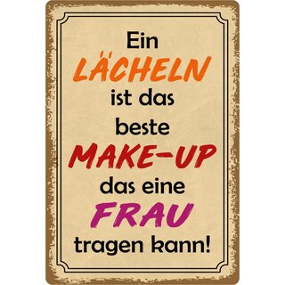 Schild Spruch "Lächeln ist das beste Make-up" 20 x 30 cm Blechschild