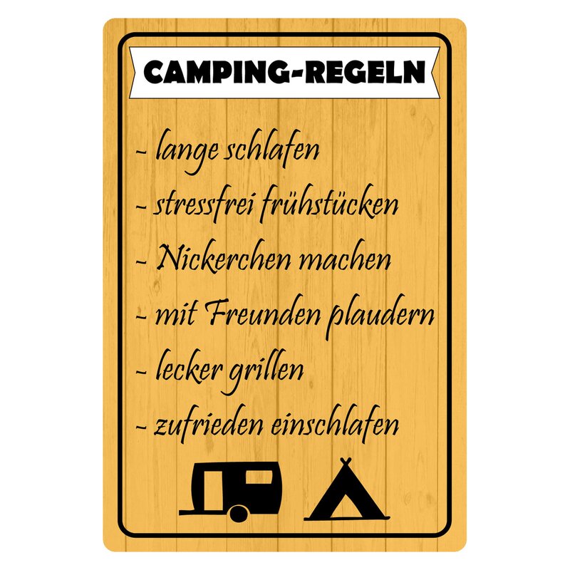 Schild Spruch "Camping-Regeln" 20 x 30 cm Blechschild, 10,49