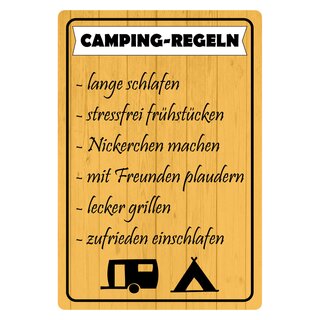 Schild Spruch "Camping-Regeln" 20 x 30 cm Blechschild