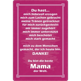 Schild Spruch "Du bist die beste Mama der Welt" 20 x 30 cm Blechschild