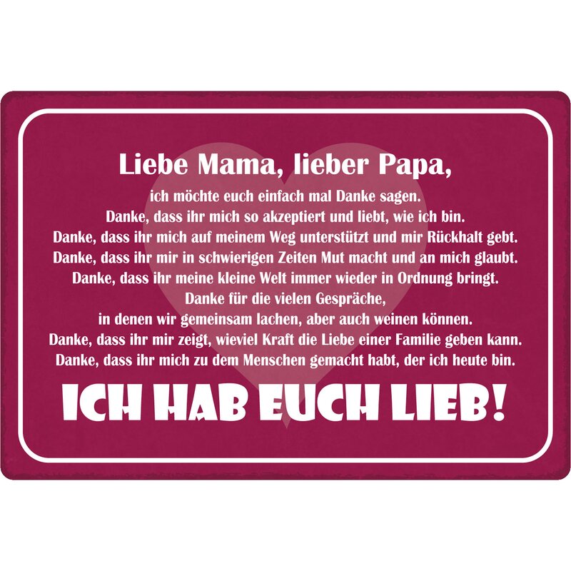 Schild Spruch "Liebe Mama, lieber Papa, ich hab euch lieb" 30 x 20 cm