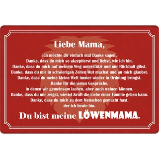 Schild Spruch "Liebe Mama, Du bist meine Löwenmama" 30 x 20 cm Blechschild