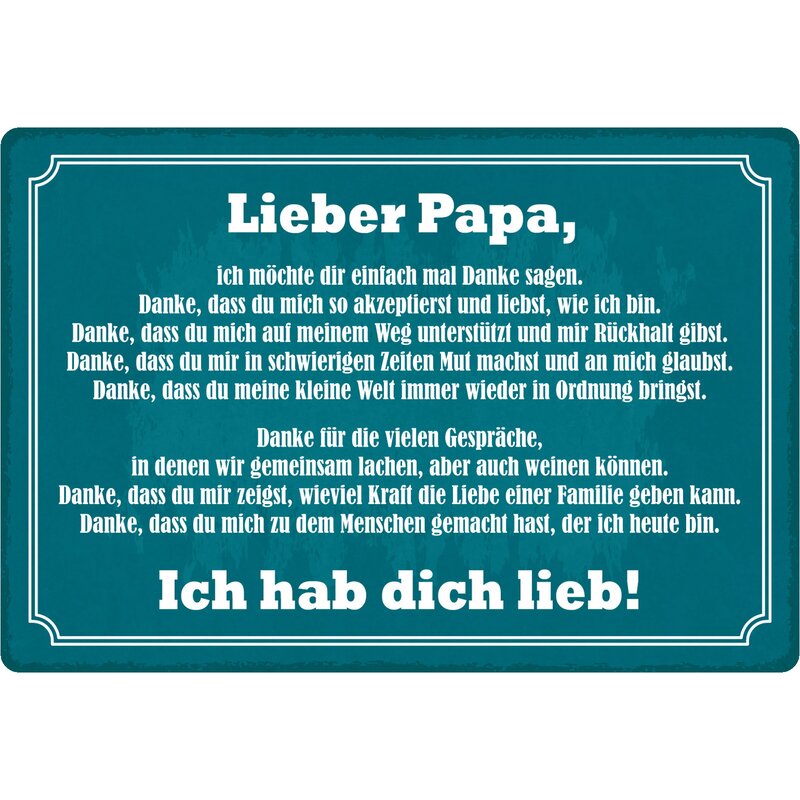 Schild Spruch "Lieber Papa, Ich hab dich lieb" 30 x 20 cm Blechschild