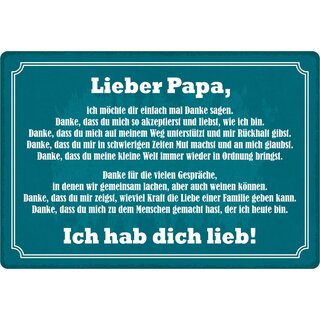 Schild Spruch "Lieber Papa, Ich hab dich lieb" 30 x 20 cm Blechschild
