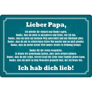 Schild Spruch "Lieber Papa, Ich hab dich lieb" 30 x 20 cm Blechschild