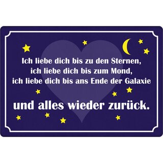 Schild Spruch "Ich liebe dich bis zu den Sternen und wieder zurück" 30 x 20 cm Blechschild
