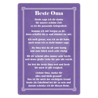 Schild Spruch "Beste Oma" 20 x 30 cm Blechschild