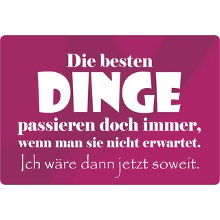 Schild Spruch "Die besten Dinge passieren wenn man sie nicht erwartet" 30 x 20 cm Blechschild