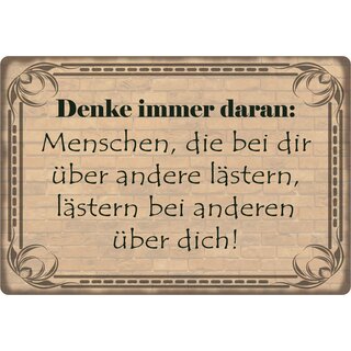 Schild Spruch "Menschen, die über andere lästern, lästern auch über dich" 30 x 20 cm Blechschild